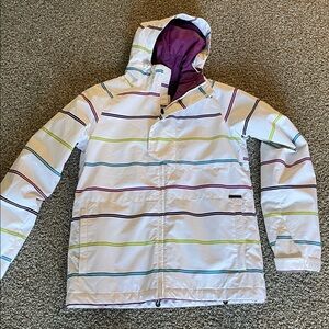 White Ski/Snowboard Jacket with Multicolor Stripes